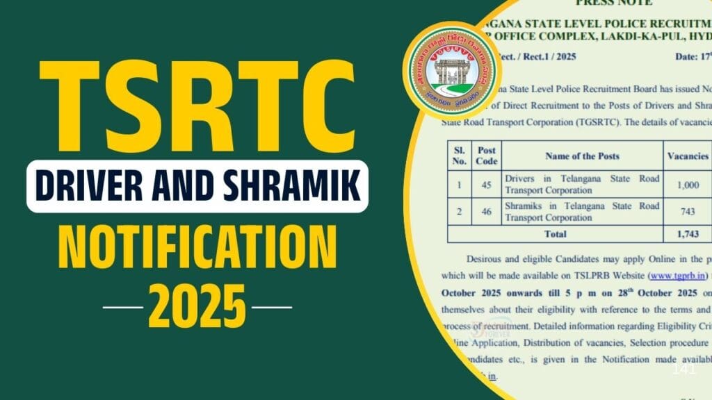 TSRTC Driver and Shramiks Recruitment 2025